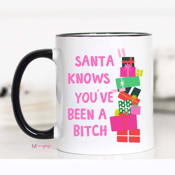 Santa Knows Funny Christmas Mug, Ceramic Mug, Christmas