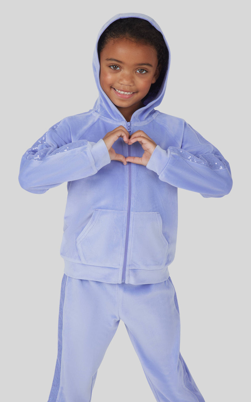 Little Girls Velour Shimmer Hoodie and Jogger Set