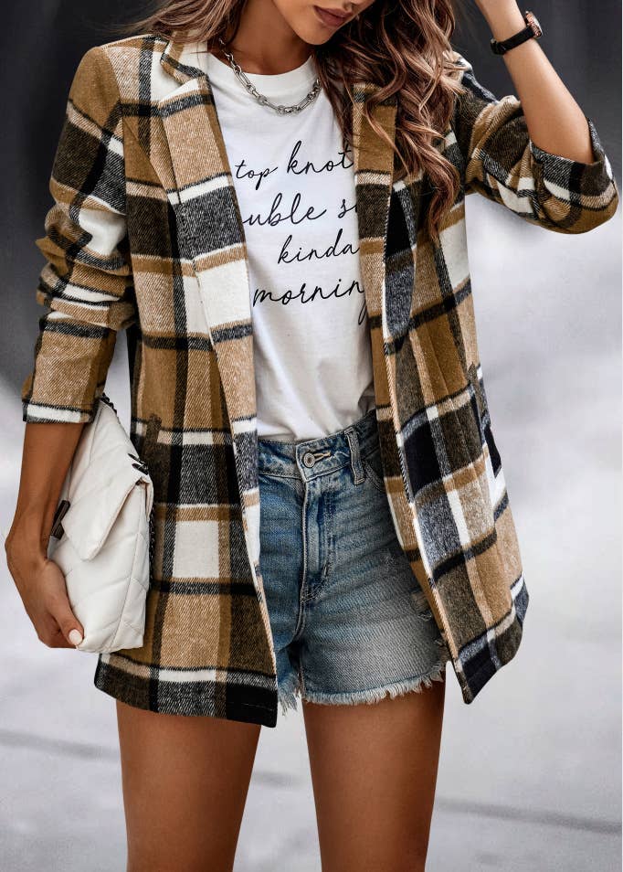 Plaid Open Blazer Jacket