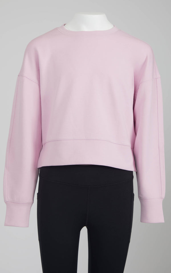 Girls Soft Scuba Zuri Crop Crew Neck Pullover: Black