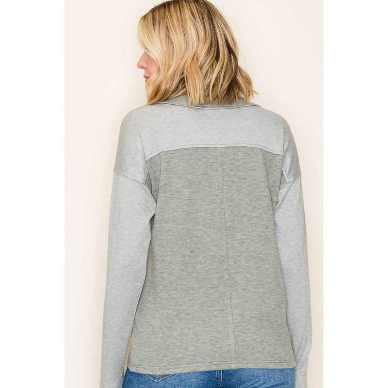 COLOR BLOCKED HEAVY MICRO BRUSHED TOP