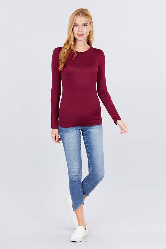 Long Sleeve Crew Neck Top Rayon Spandex Jersey Top