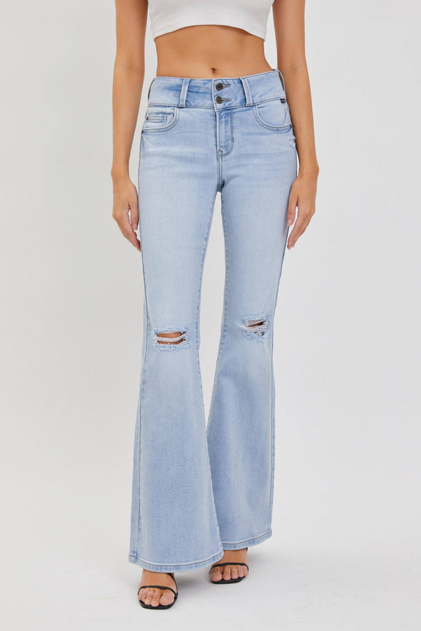 Stretch 2 Button Mid Rise Flare