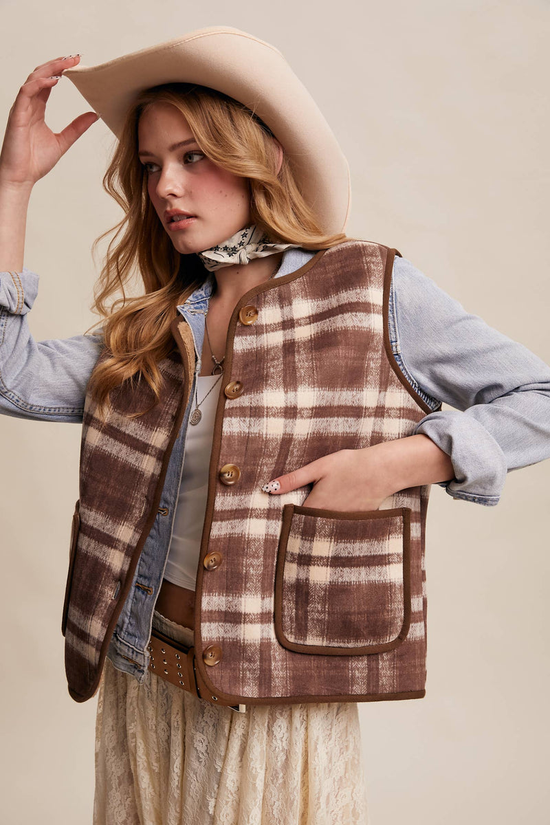 Riana eversible Plaid Sherpa Vest
