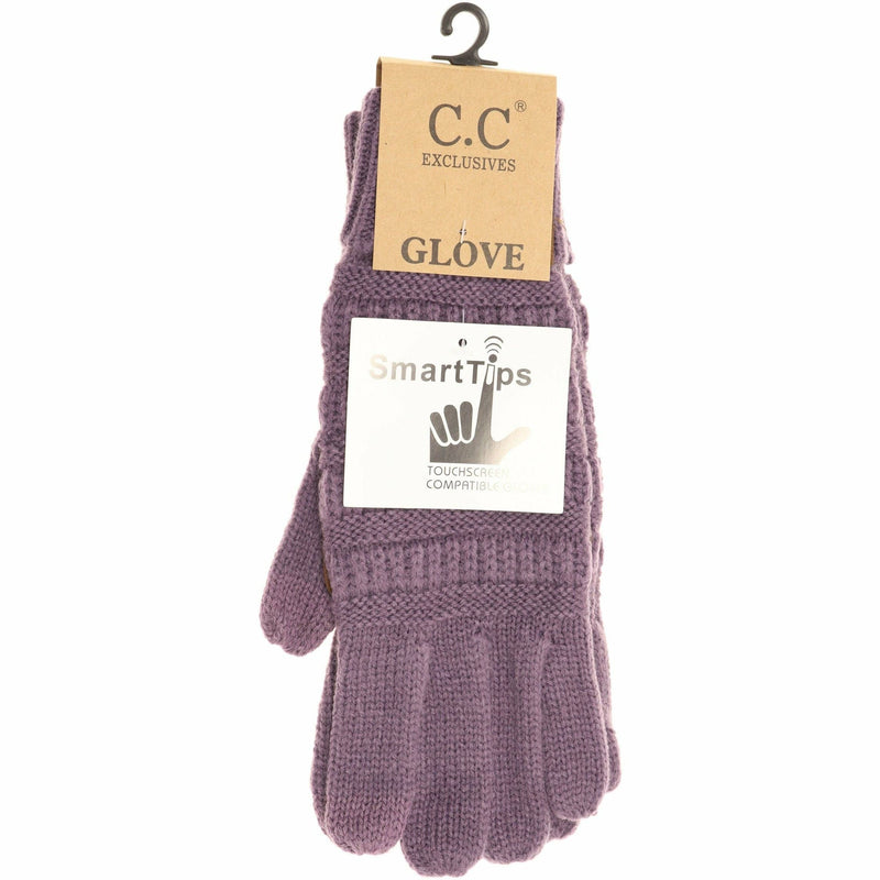 Solid Cable Knit CC Gloves-Black