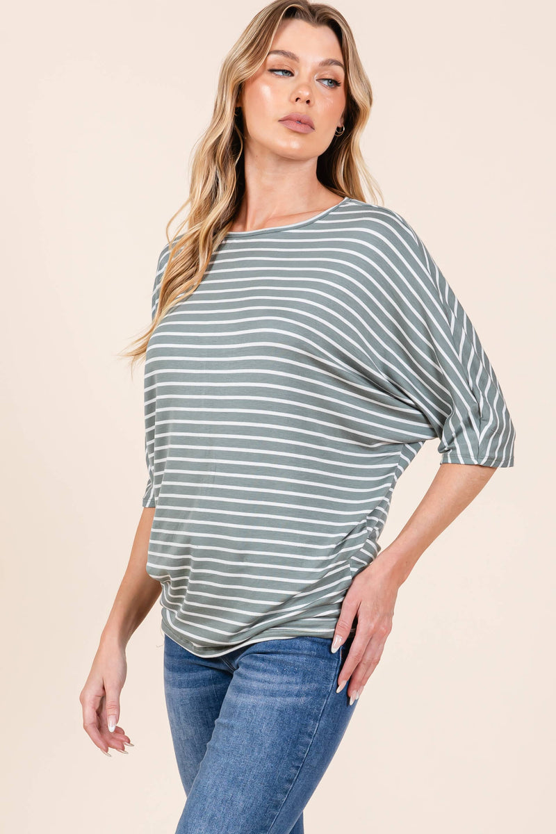 Striped Boat Neck Dolman Top Shirt