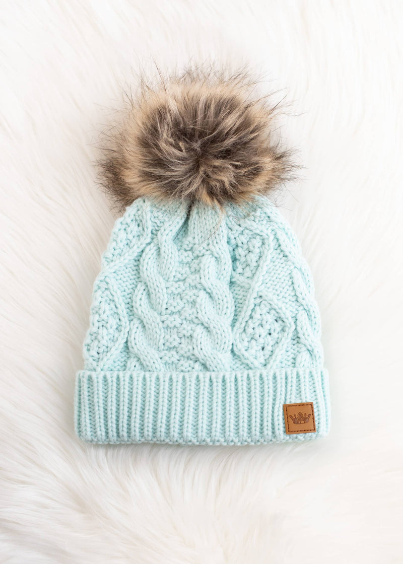 Yoith Mint Cable Knit Pom Hat