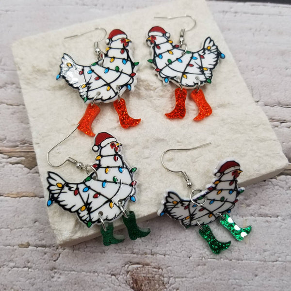 Christmas Drunk Rooster Earrings