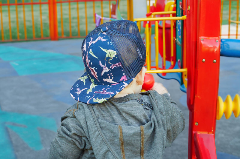 Flat Brim Trucker Hat - Dinosaur Print: Medium/Large (2-9 Years)