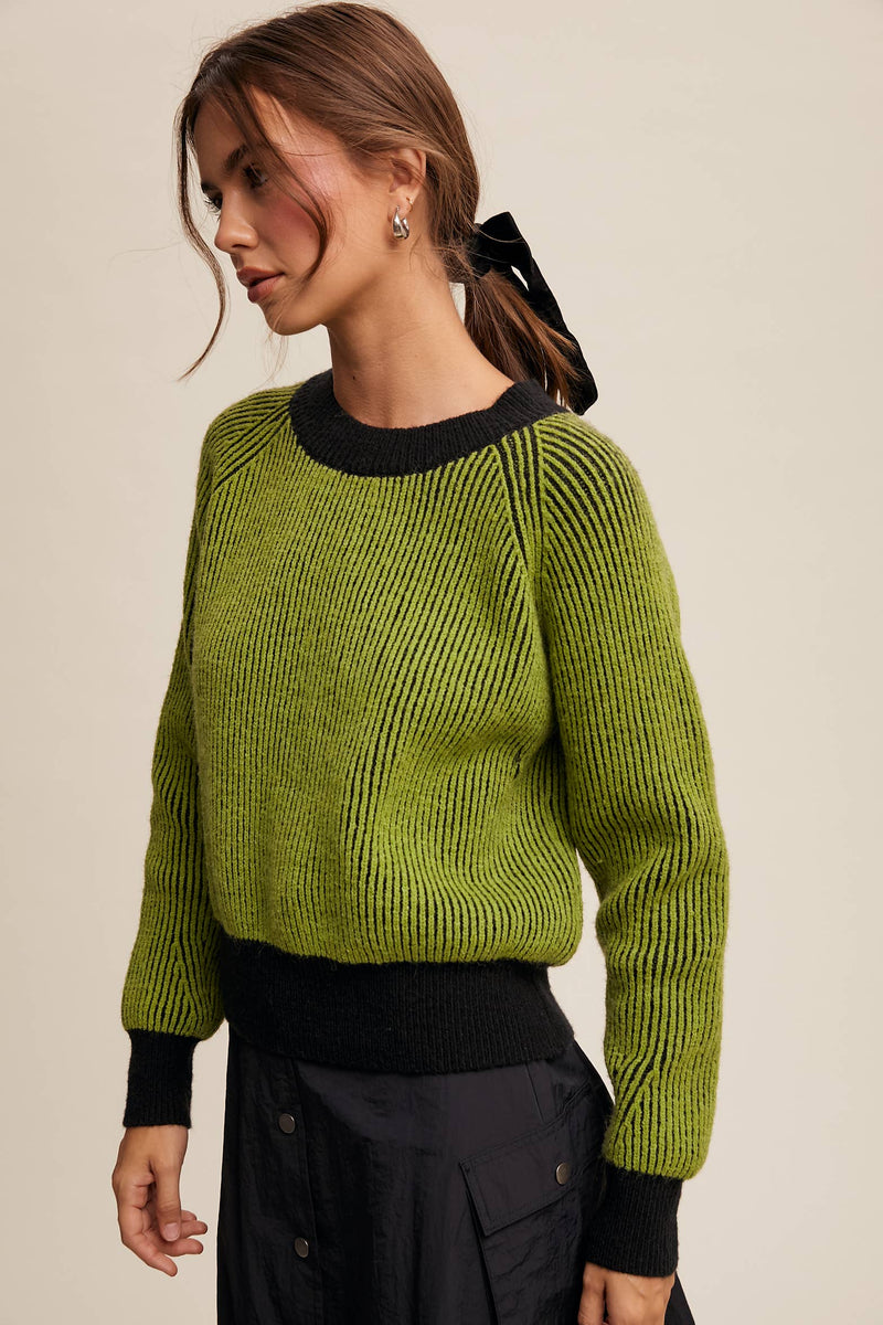 Colorblock Striped Ribbed Sweater