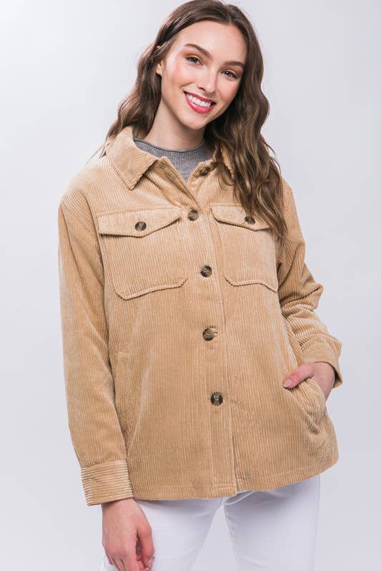 Corduroy Button Up Jacket With Sherpa Lining