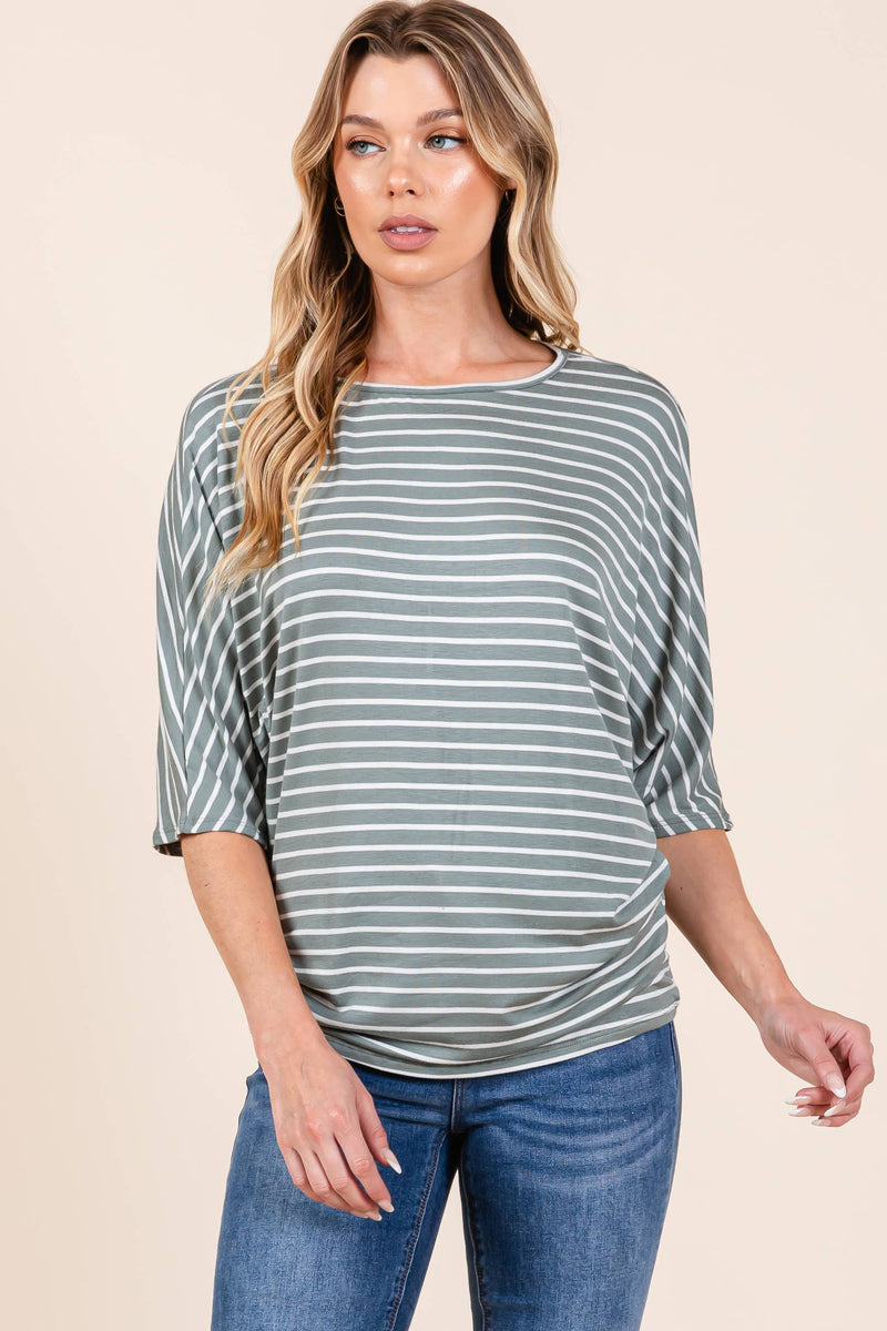 Striped Boat Neck Dolman Top Shirt