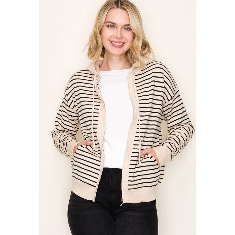 Striped Zip Up Cardigan