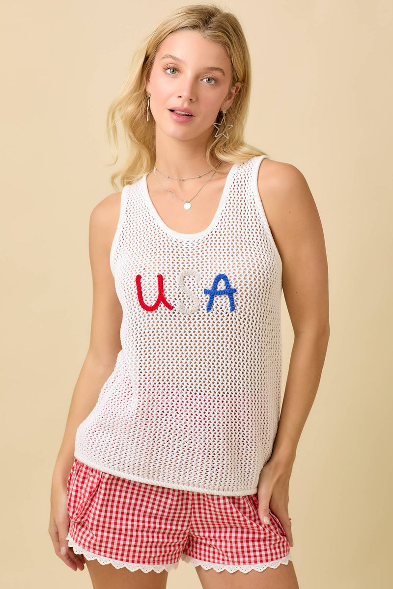 Carla Embroidered USA Tank