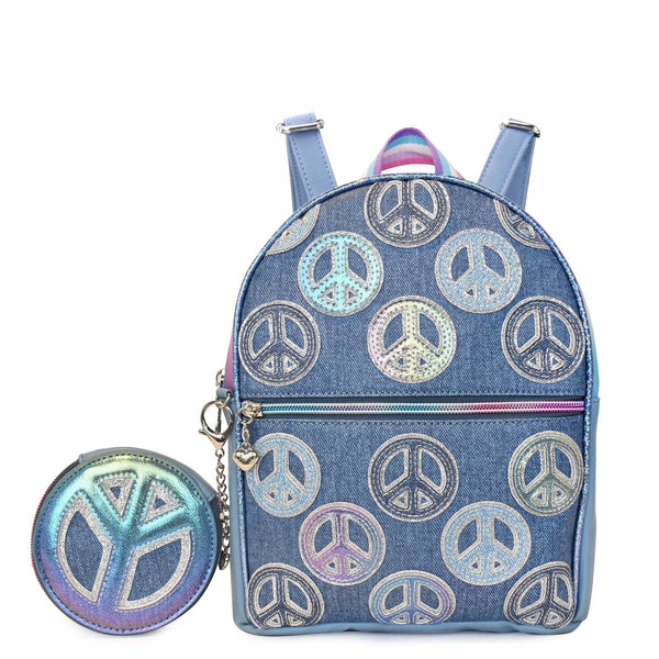 Peace Sign Denim Mini Backpack & Coin Purse