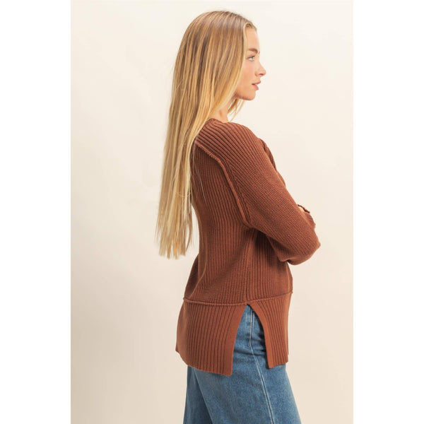 Raglan Long Sleeve Side Slit Sweater