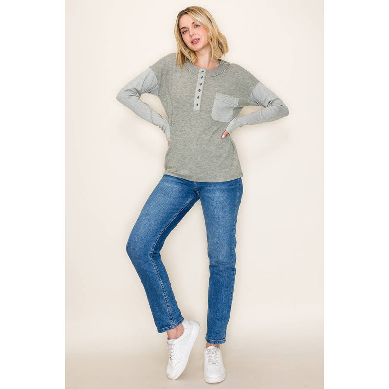 COLOR BLOCKED HEAVY MICRO BRUSHED TOP
