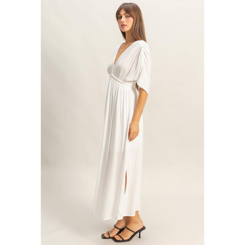-Rayon Woven Plunging V-Neck Dress