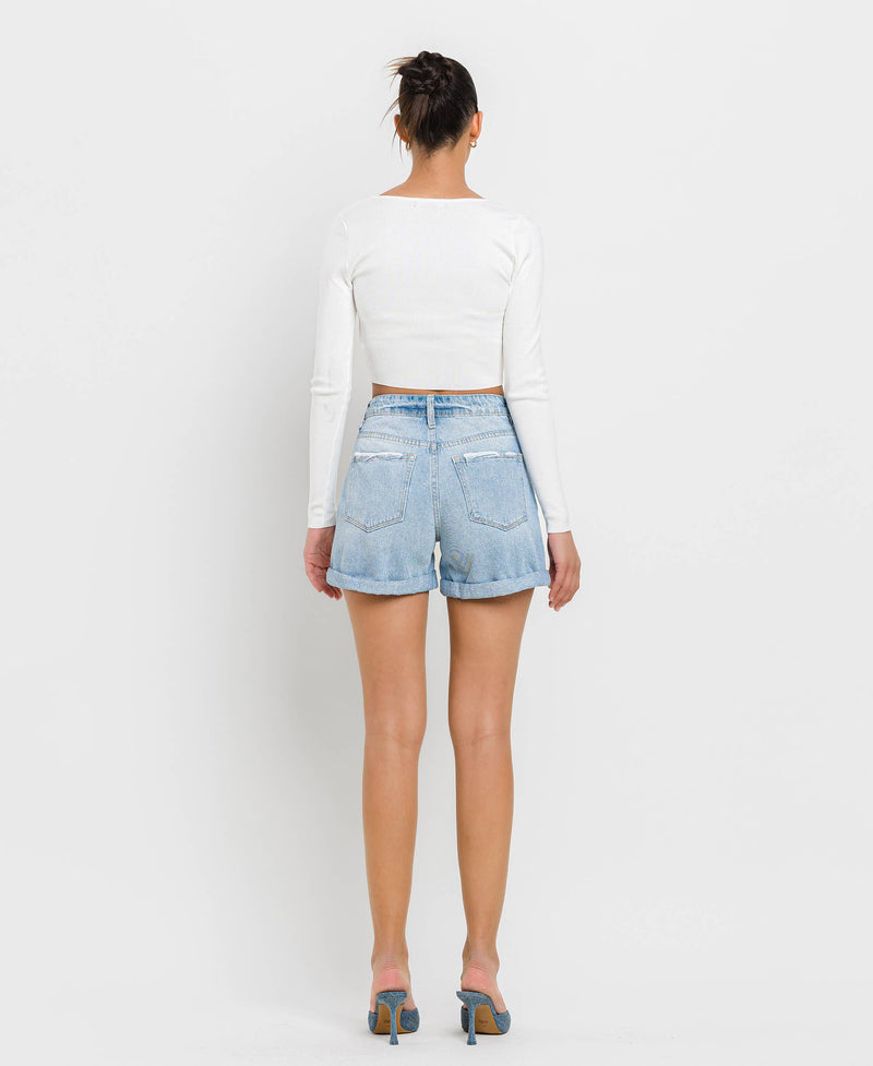 Mid Rise Double Cuff Boyfriend Shorts