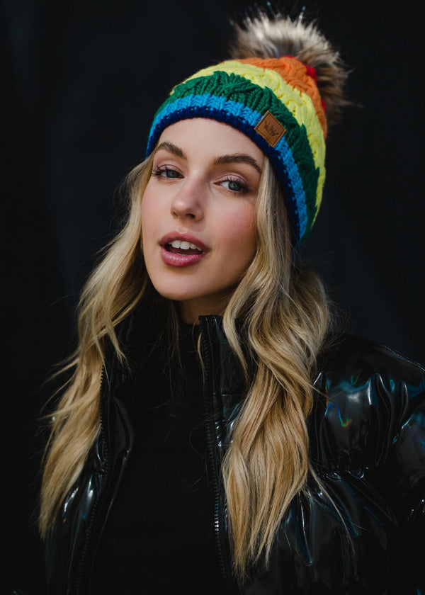 Classic Rainbow Stripe Pom Hat