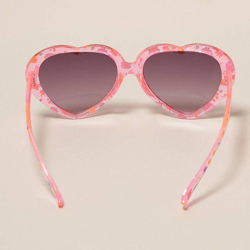 Kids Floral Pattern Heart Shape Sunglasses
