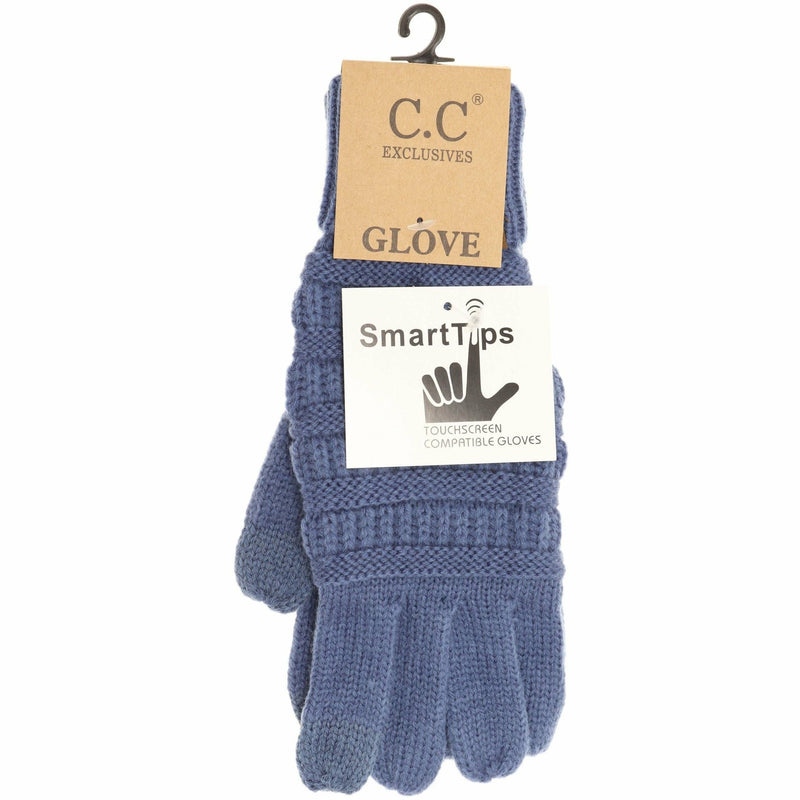 Solid Cable Knit CC Gloves-Black