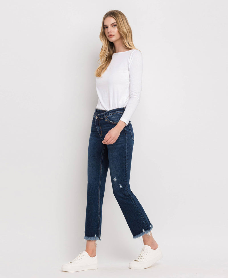 HIGH RISE CROSSOVER WAISTBAND KICK FLARE JEANS