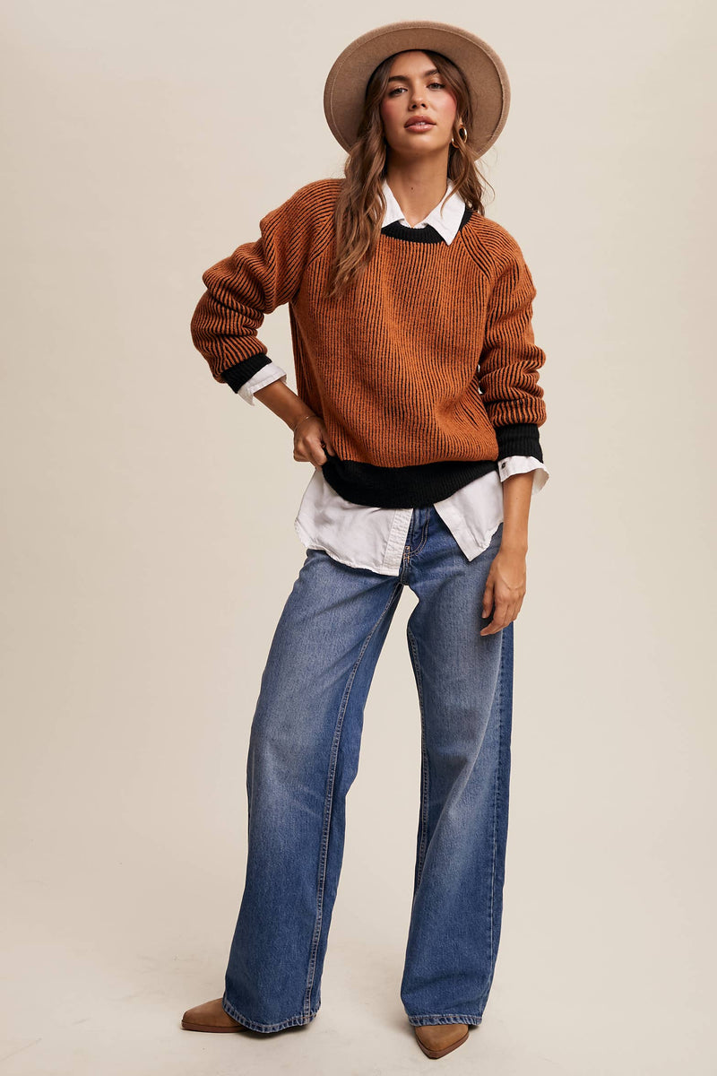 Colorblock Striped Ribbed Sweater