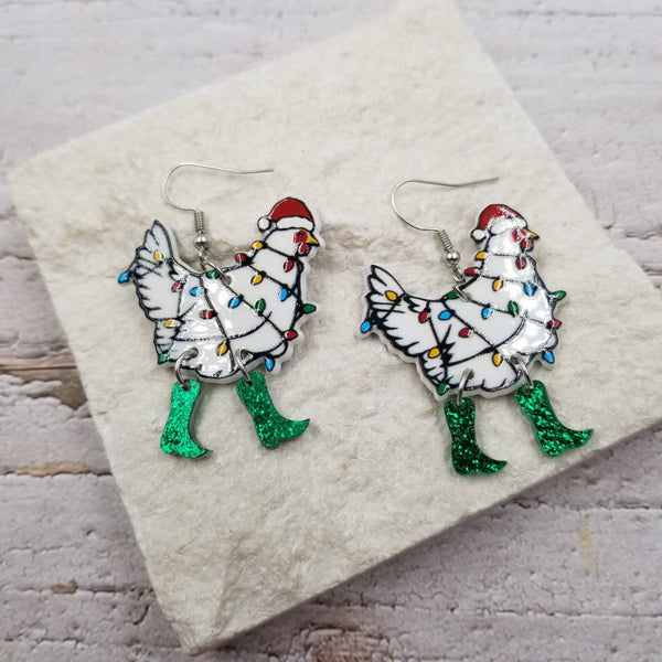 Christmas Drunk Rooster Earrings