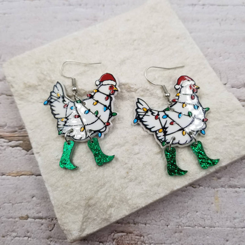 Christmas Drunk Rooster Earrings