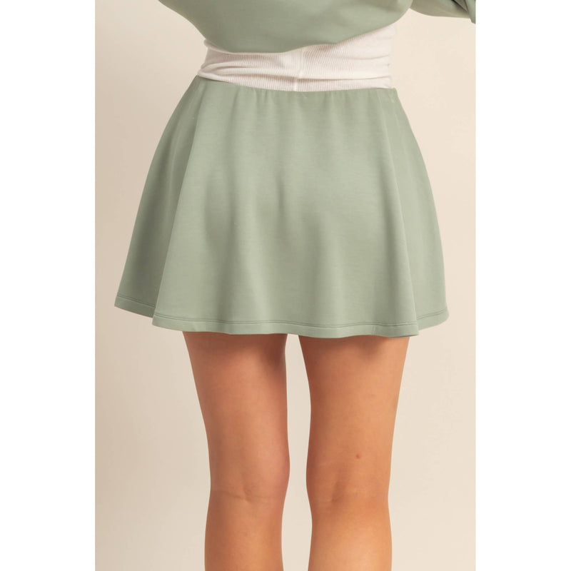 Flirty Scuba Mid Waist Skort-Deep Green
