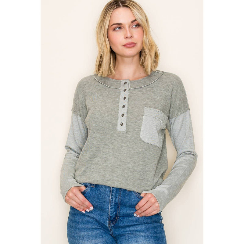 COLOR BLOCKED HEAVY MICRO BRUSHED TOP
