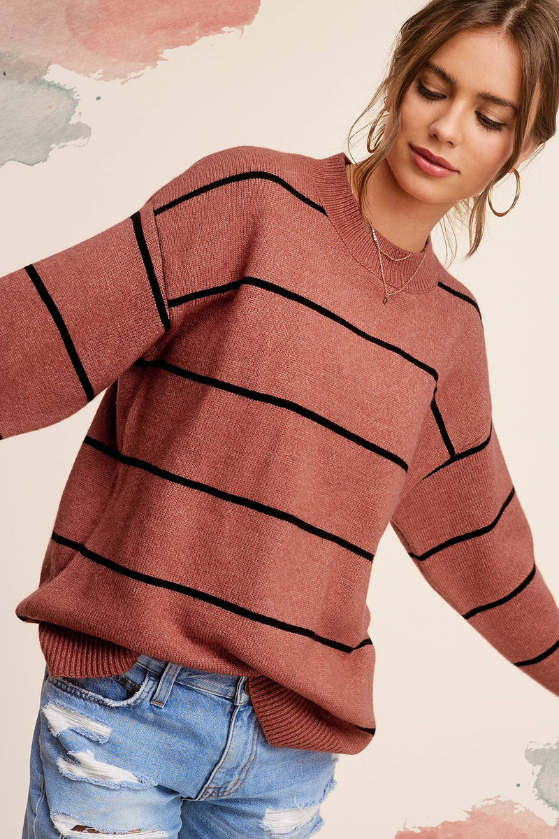 Serena Striped Sweater-Baked Clay
