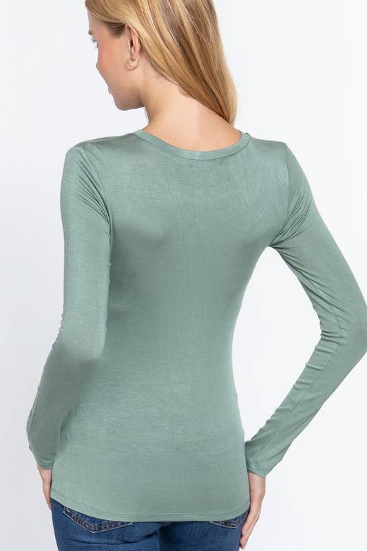 Long Sleeve Crew Neck Top Rayon Spandex Jersey Top