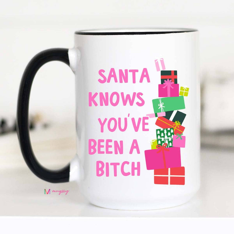 Santa Knows Funny Christmas Mug, Ceramic Mug, Christmas