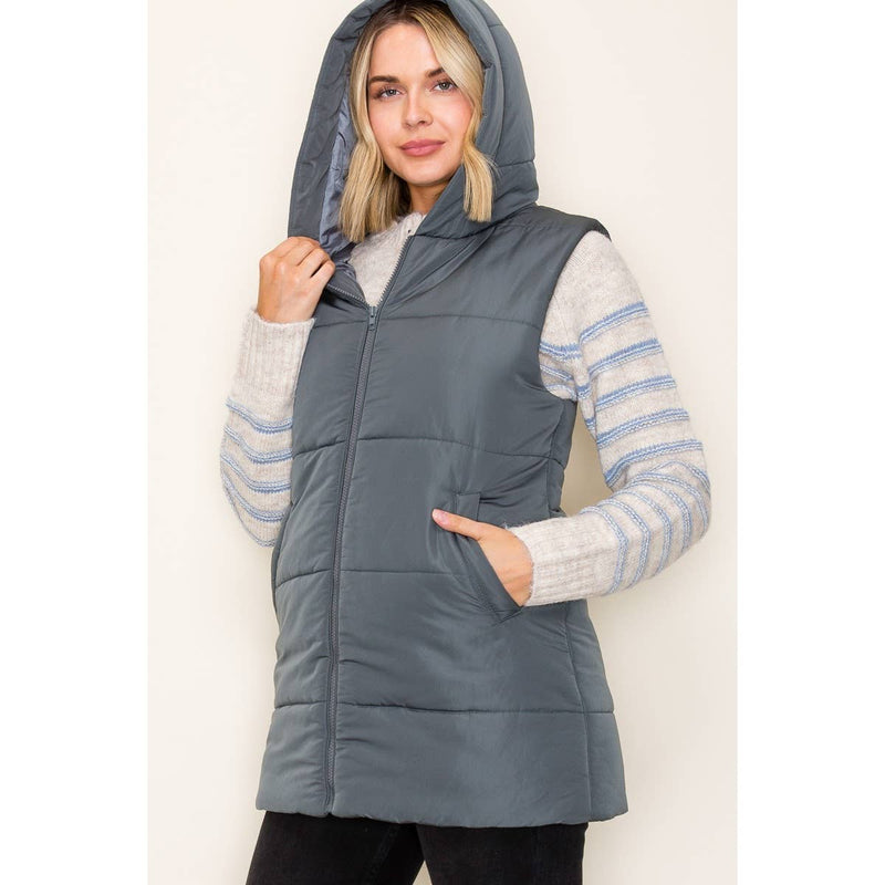 Hooded Duster Puffer Vest