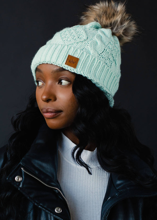 Yoith Mint Cable Knit Pom Hat