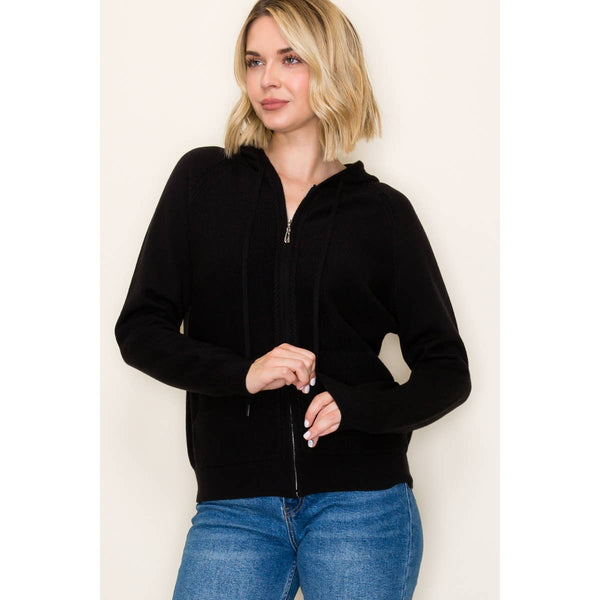 ZIP UP WAFFLE TEXTURED HOODIE JACKET