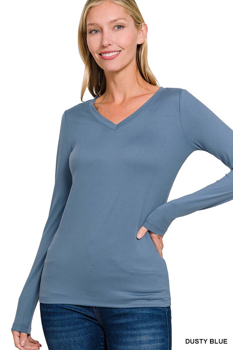 Brushed Microfiber Long Sleeve V-neck Tee