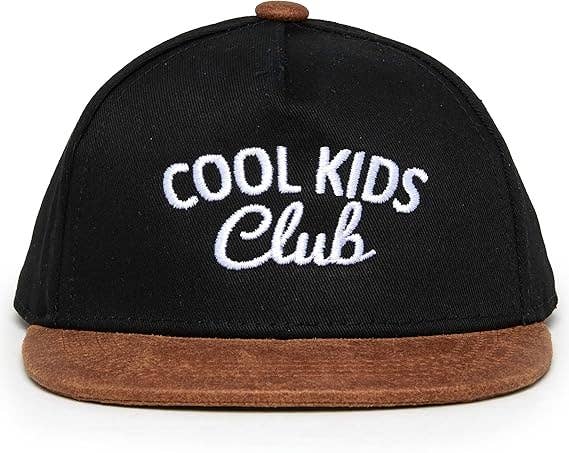 Flat Brim Trucker Hat - Cool Kids Club - Black/Faux Leather