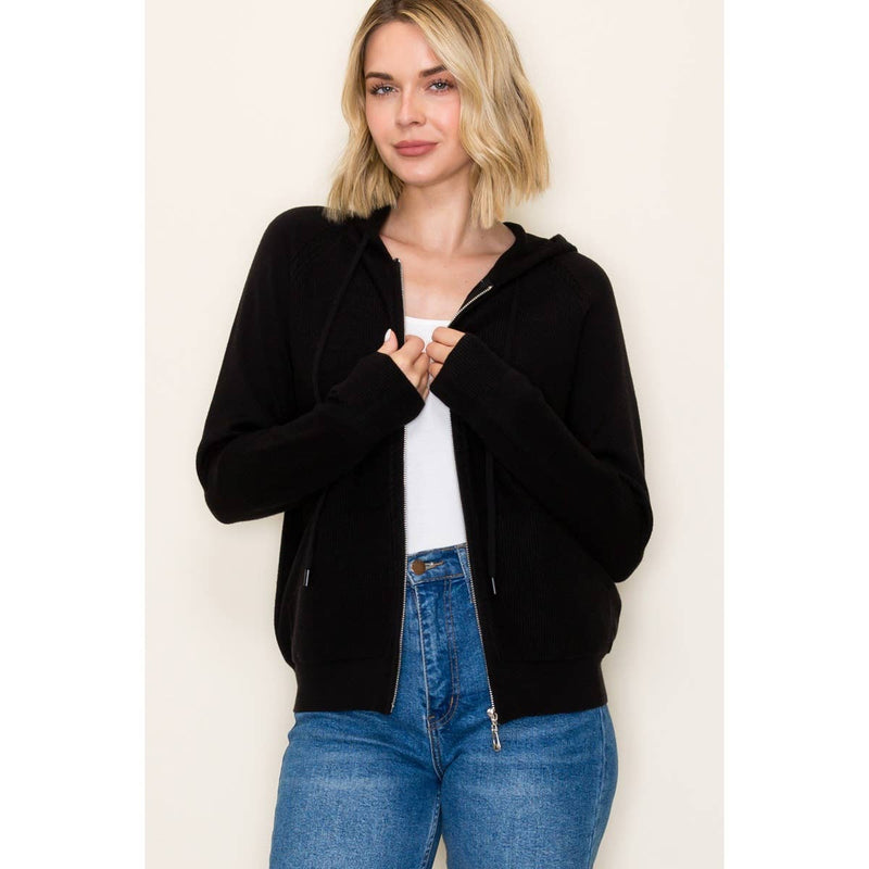 ZIP UP WAFFLE TEXTURED HOODIE JACKET