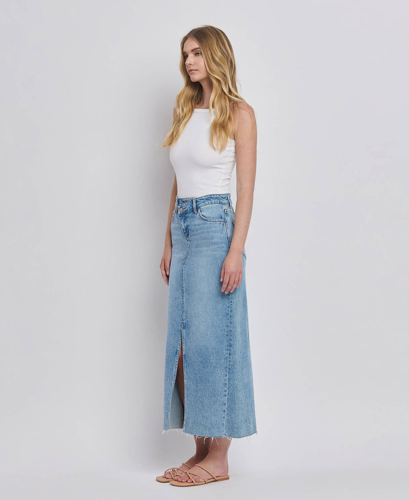 Criss Cross Split Denim Skirt by Vervet