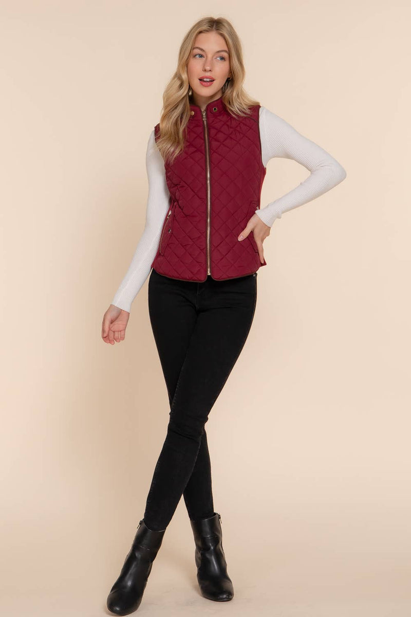 Suede Piping Detail Rib Quilted Padding Vest