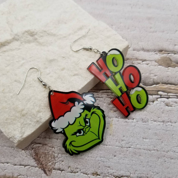 HOHOHO Grinch Christmas Earrings