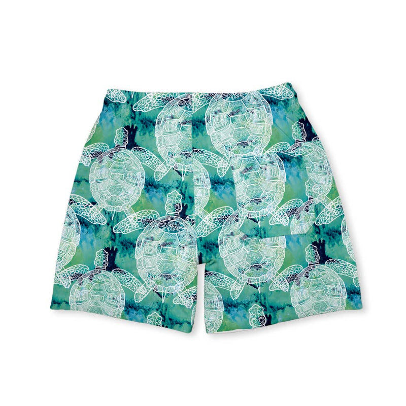 Turquoise Tie-Dye Turtle Swim Trunks