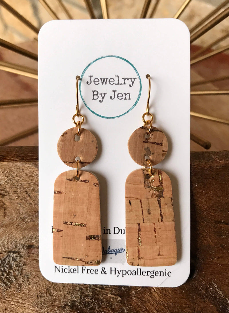Small Bar Earrings: Cork w/Gold Accents Earrings