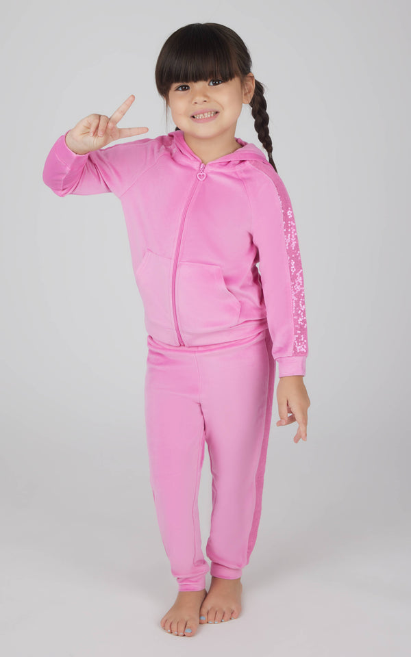 Toddler Girls Velour Sequin Detailed Hoodie and Jogger Set