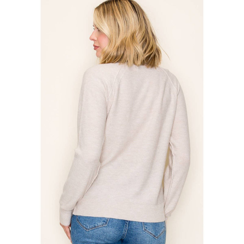 HENLEY BUTTON NECK PULLOVER SWEATER