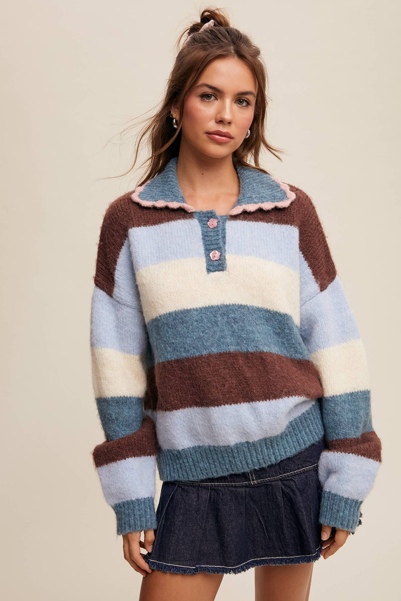 Hillary Striped Polo Sweater