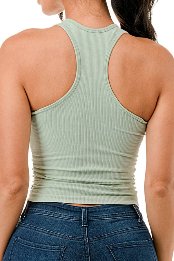 Seamless mineral washed tank top with side shirred style : Green